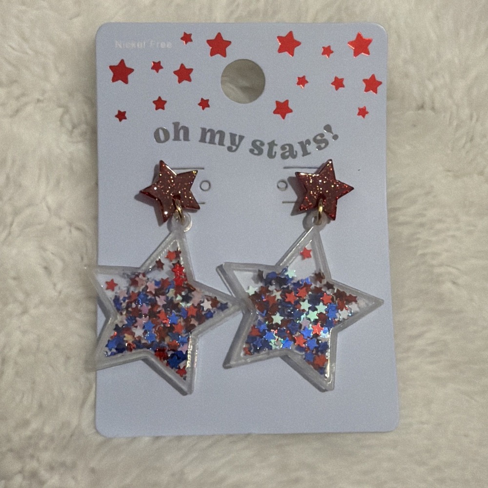 American Patriotic Star Earrings Big Stars Red White Blue Beautiful